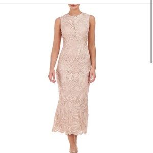 JS Collections Embroidered Soutache Lace Round Neck Sleeveless Mermaid Midi Dres